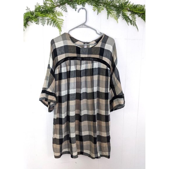 Anthropologie Maeve Tie-Waist Plaid Kimono Tunic Dress, no belt - Picture 4 of 5